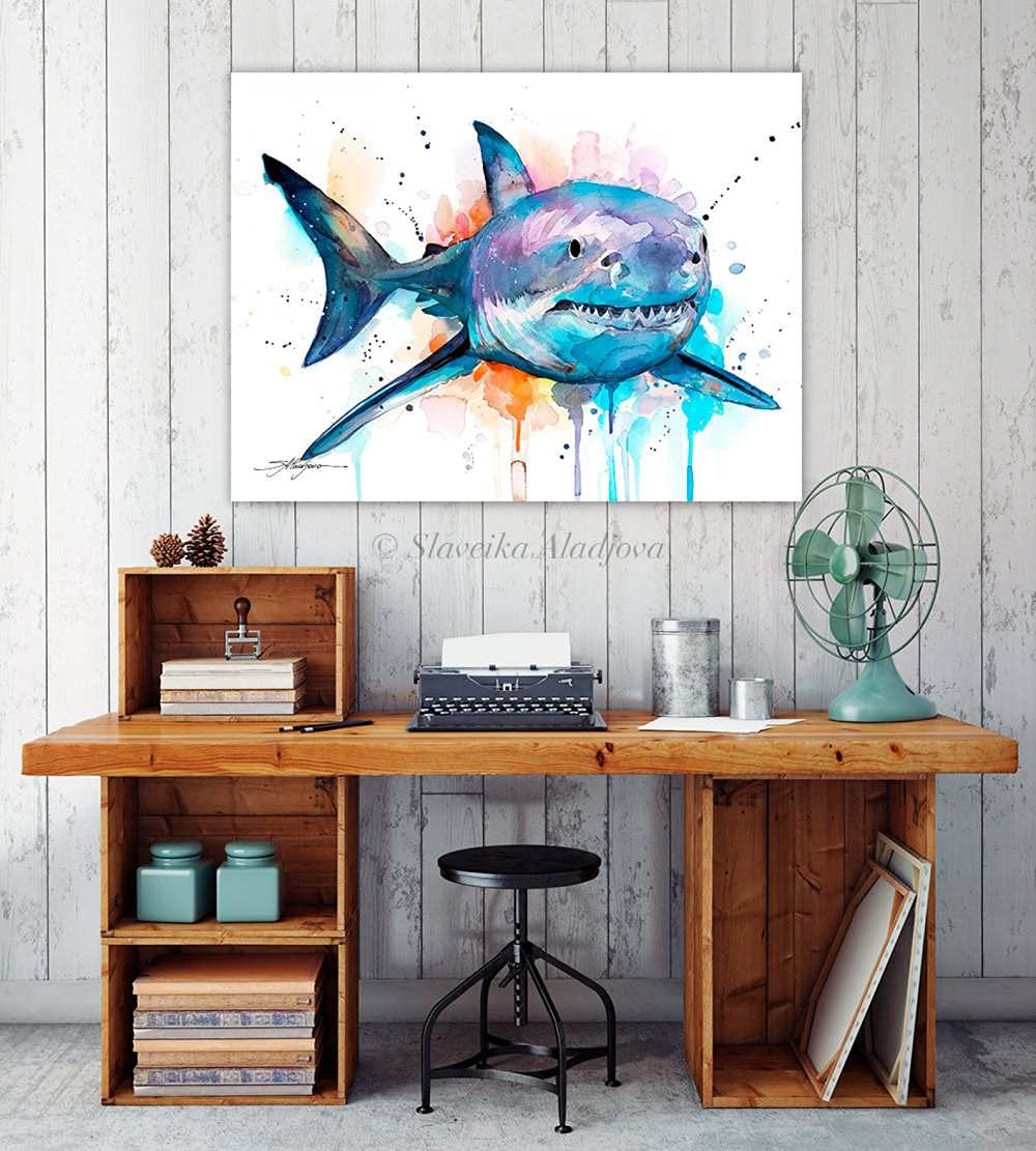 Amazon.co.jp: サメ 水彩 絵画インテリア キャンバスアート ウォール